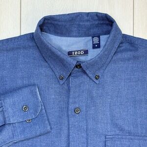 IZOD Men's Blue Button Down Shirt Medium Long Sleeve Cotton Blend Pocket Casual!